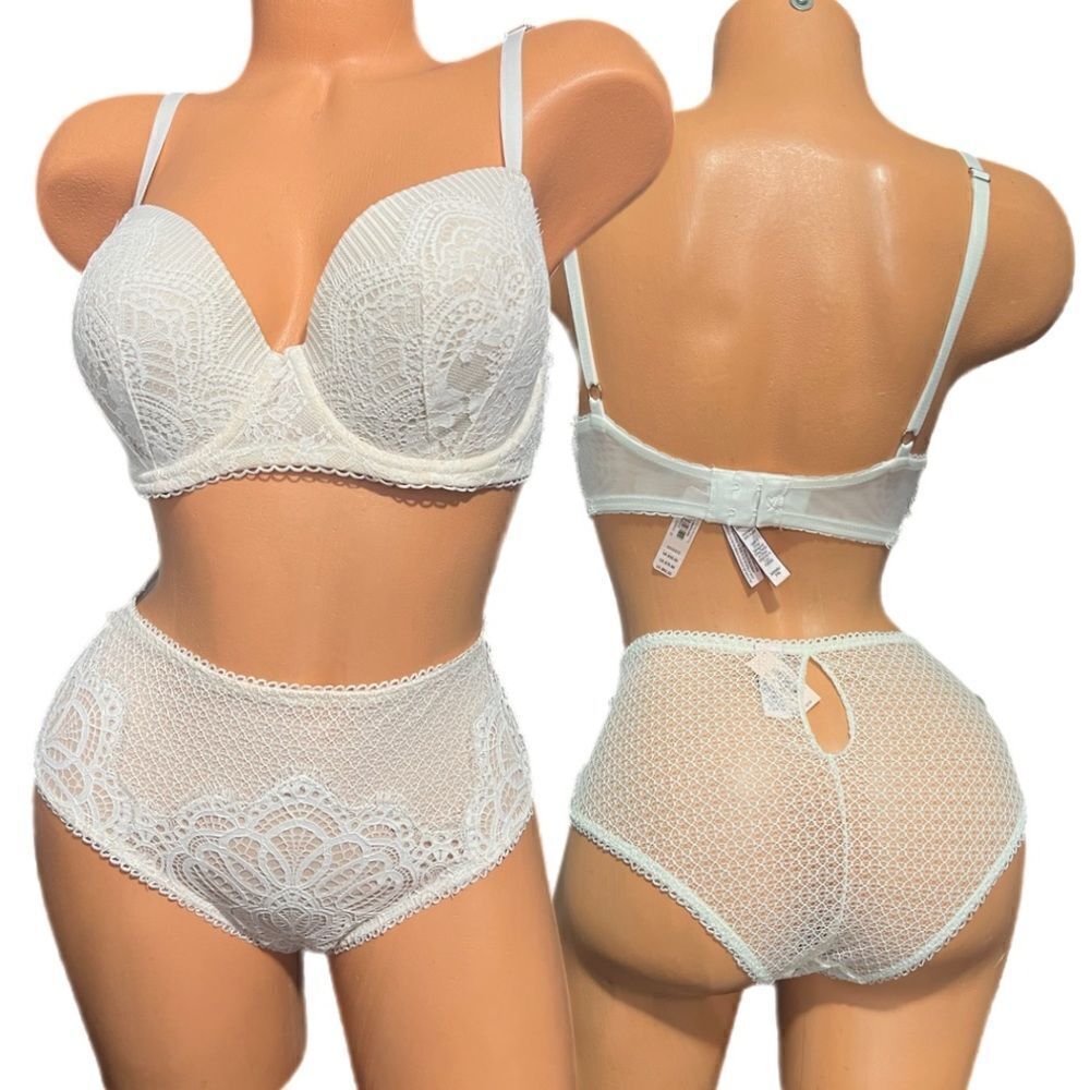 Victorias Secret set Dream Angels Lined Demi Crochet lace bra & Panty White